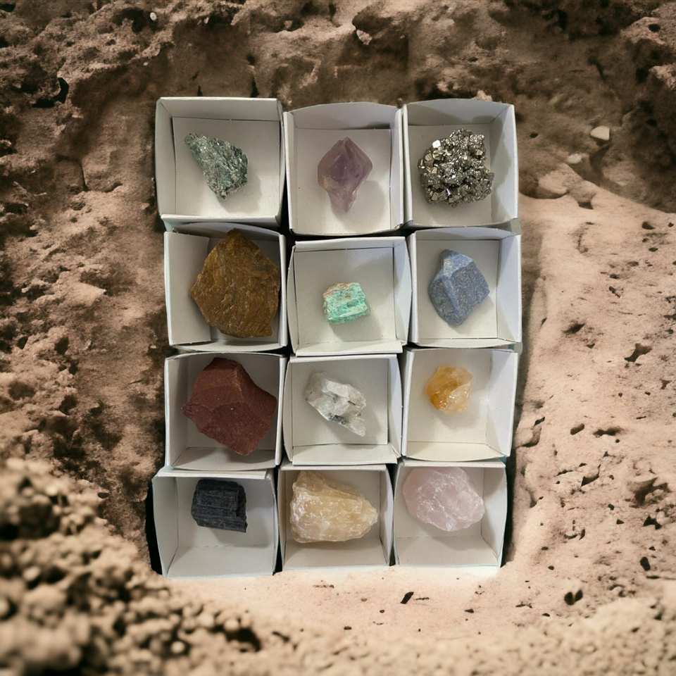 Caja de 12 Minerales en Bruto Colección – Esotergia Tienda