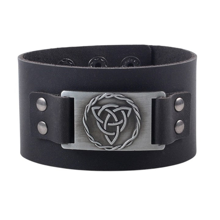 Brazalete de Cuero Negro Nudo Triquetra Celta | Fuerza, Unidad y Conexión Esotergia