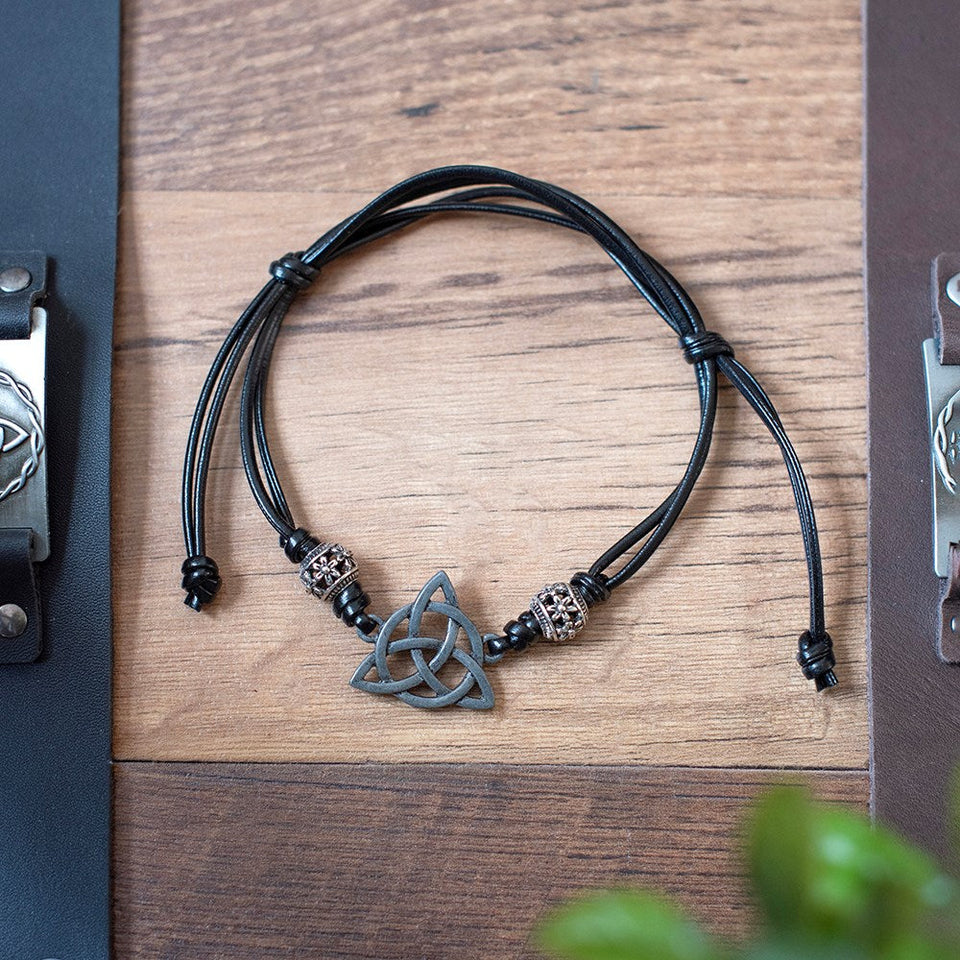 Pulsera de Cordón Negro Nudo Triquetra Celta | Unidad y Conexión Espiritual Esotergia