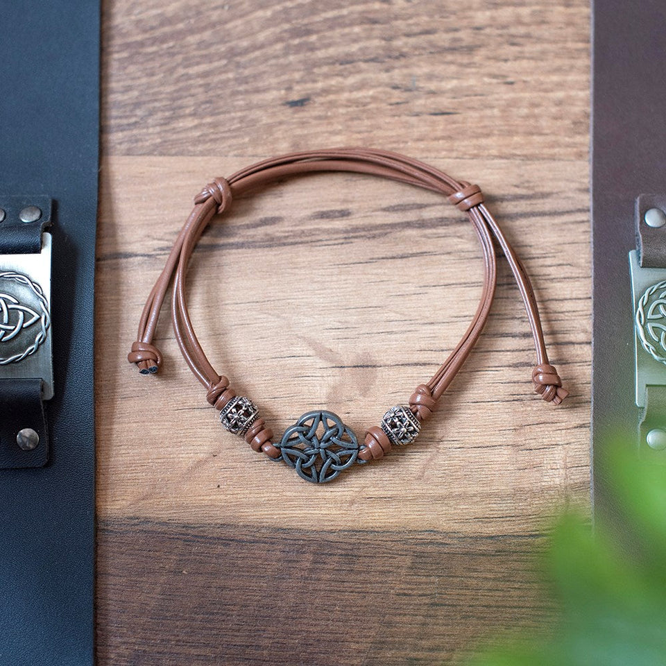 Pulsera de Cordón Marrón Nudo Celta Escudo | Fuerza y Protección Esotergia