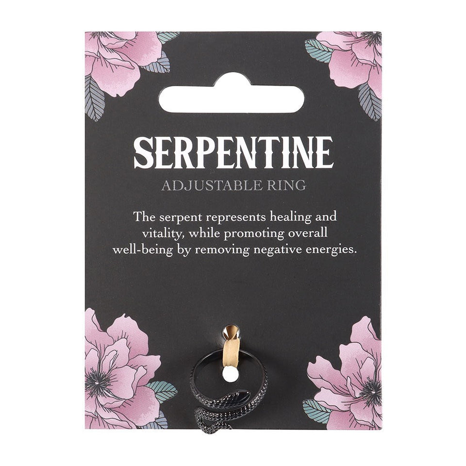 Anillo Ajustable de Serpiente Negra – Acero Inoxidable Elegante y Místico Merlin Tienda