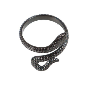 Anillo Ajustable de Serpiente Negra – Acero Inoxidable Elegante y Místico Merlin Tienda