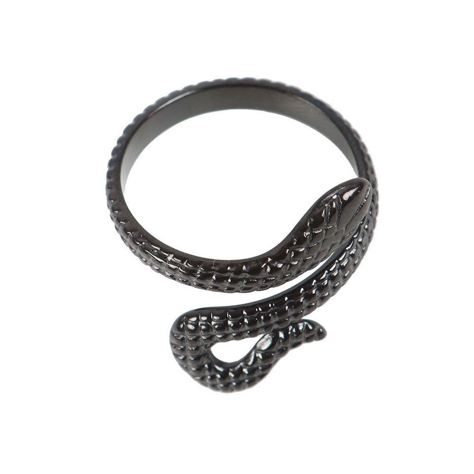 Anillo Ajustable de Serpiente Negra – Acero Inoxidable Elegante y Místico Merlin Tienda