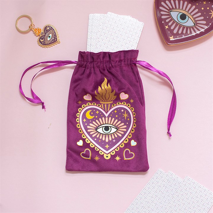 Bolsa de Terciopelo Morada "Corazón Sagrado y Ojo Místico" | Protección para tus Tesoros Esotergia