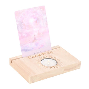 Soporte de Tarot con Portavelas – Madera Natural para Carta del Día