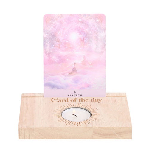 Soporte de Tarot con Portavelas – Madera Natural para Carta del Día