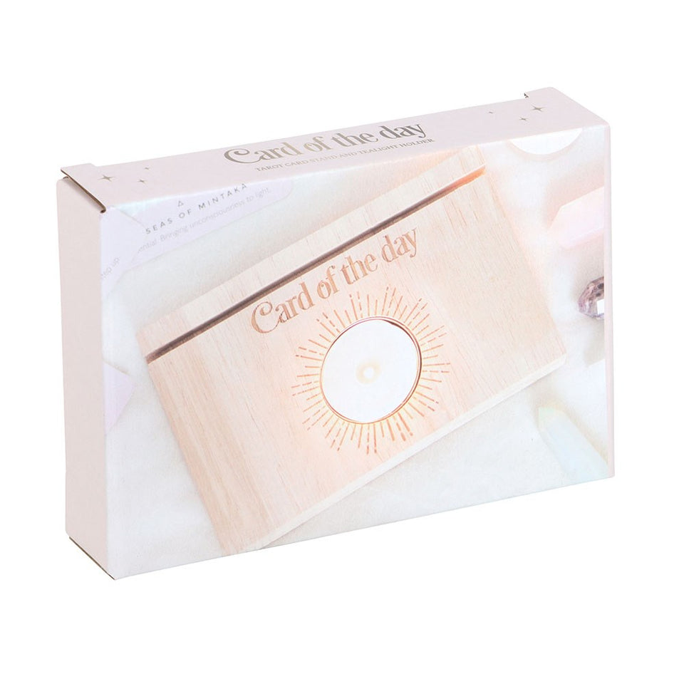 Soporte de Tarot con Portavelas – Madera Natural para Carta del Día