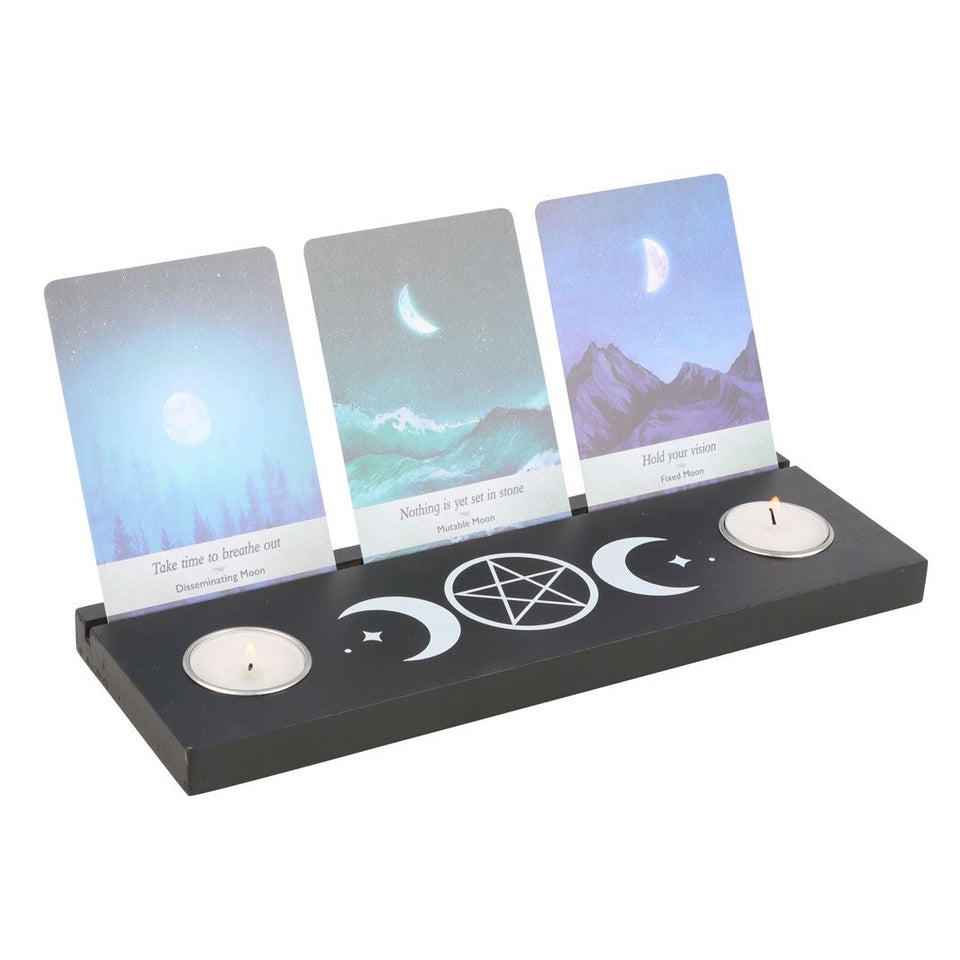 Soporte para Cartas de Tarot  - Oráculo Triple Luna Negra | Altar con Portavelas Esotergia