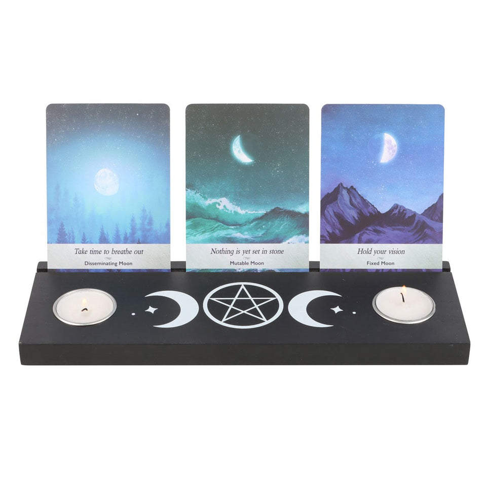 Soporte para Cartas de Tarot  - Oráculo Triple Luna Negra | Altar con Portavelas Esotergia