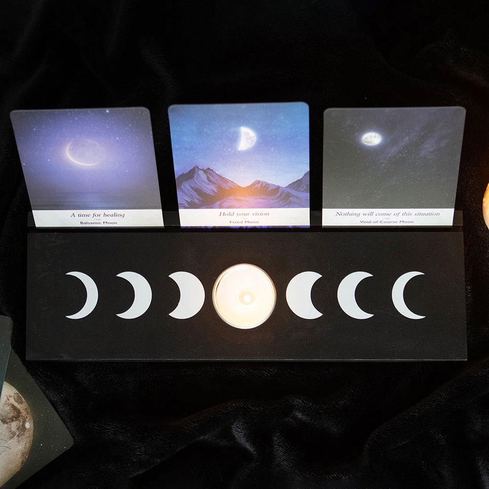 Portavelas con Soporte para Cartas del Tarot – Fases Lunares y Energía Mística