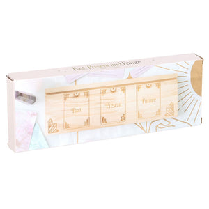 Soporte de Tarot Pasado Presente Futuro – Madera Natural Esotérica