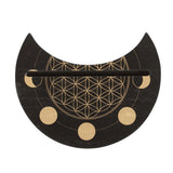 Soporte para Cartas de Tarot Luna Creciente y Flor de la Vida | Madera Negra Esotergia Tienda