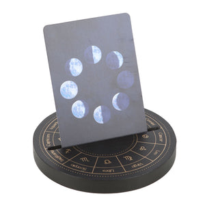 Soporte para Carta del Tarot con Rueda Astrológica en Madera Negra