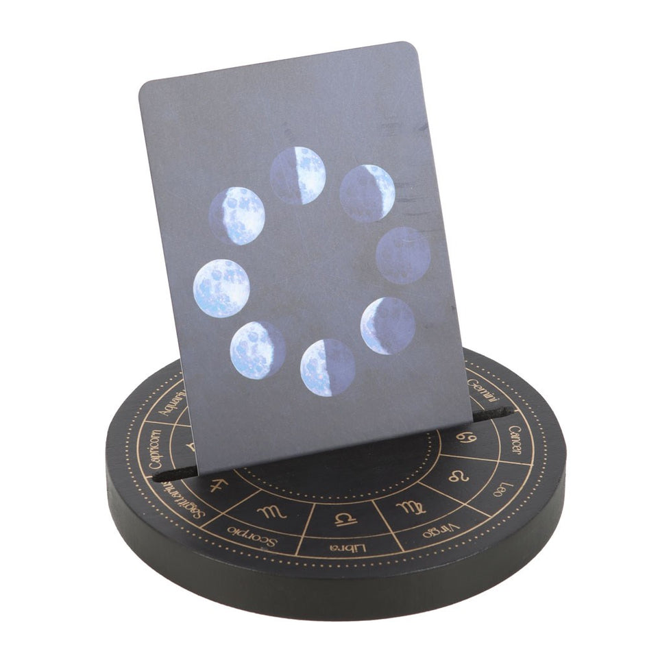 Soporte para Carta del Tarot con Rueda Astrológica en Madera Negra