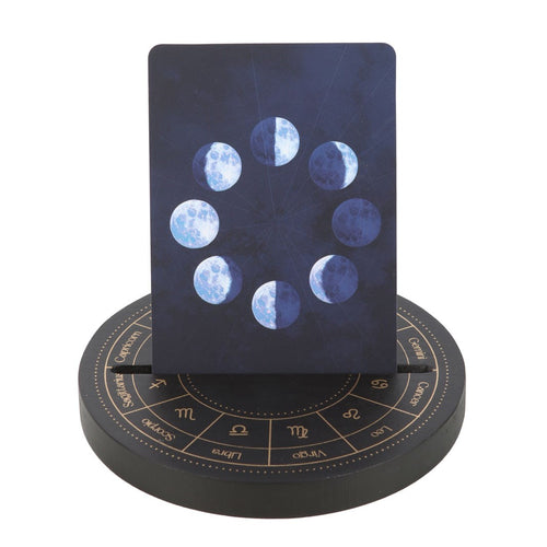 Soporte para Carta del Tarot con Rueda Astrológica en Madera Negra