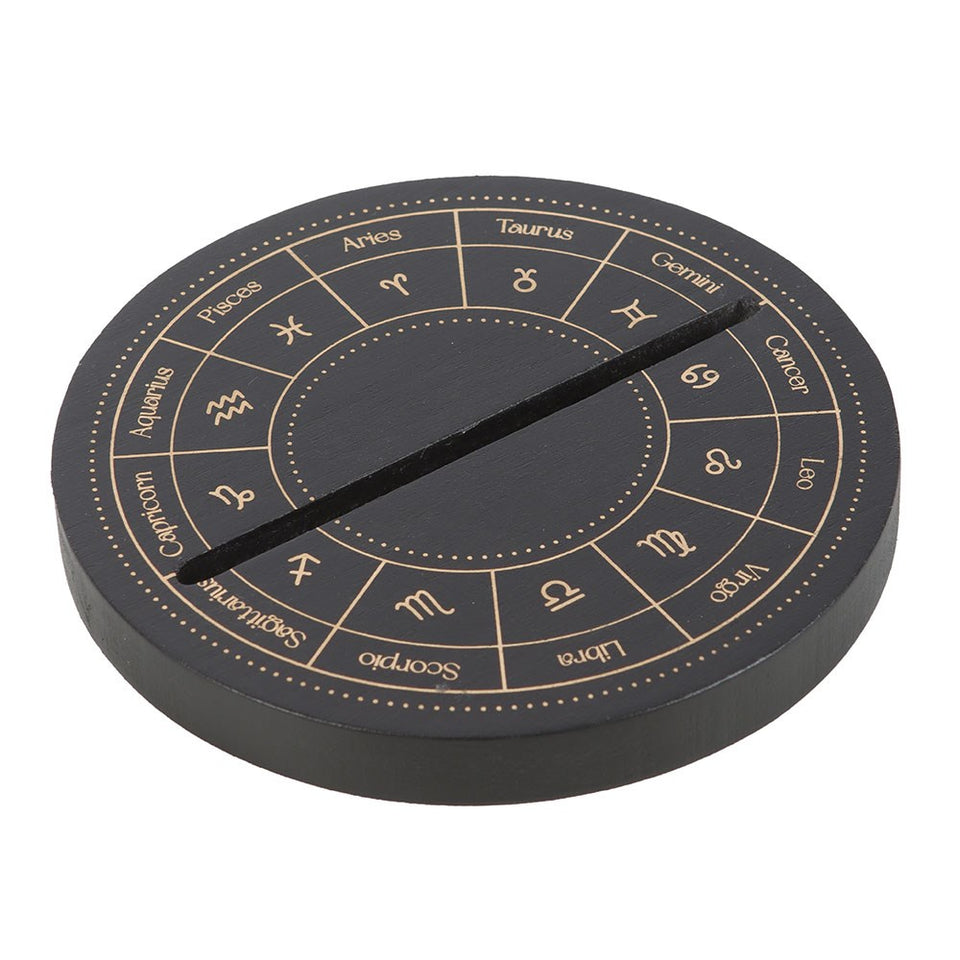 Soporte para Carta del Tarot con Rueda Astrológica en Madera Negra