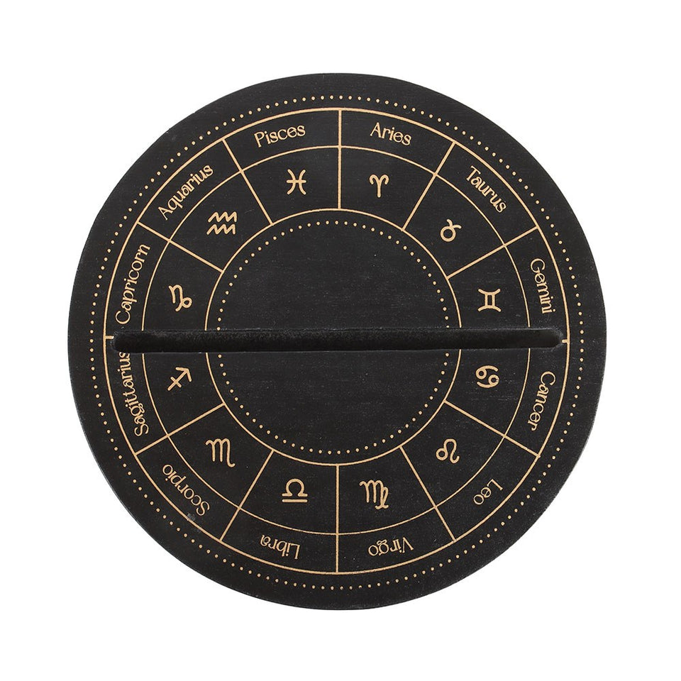 Soporte para Carta del Tarot con Rueda Astrológica en Madera Negra