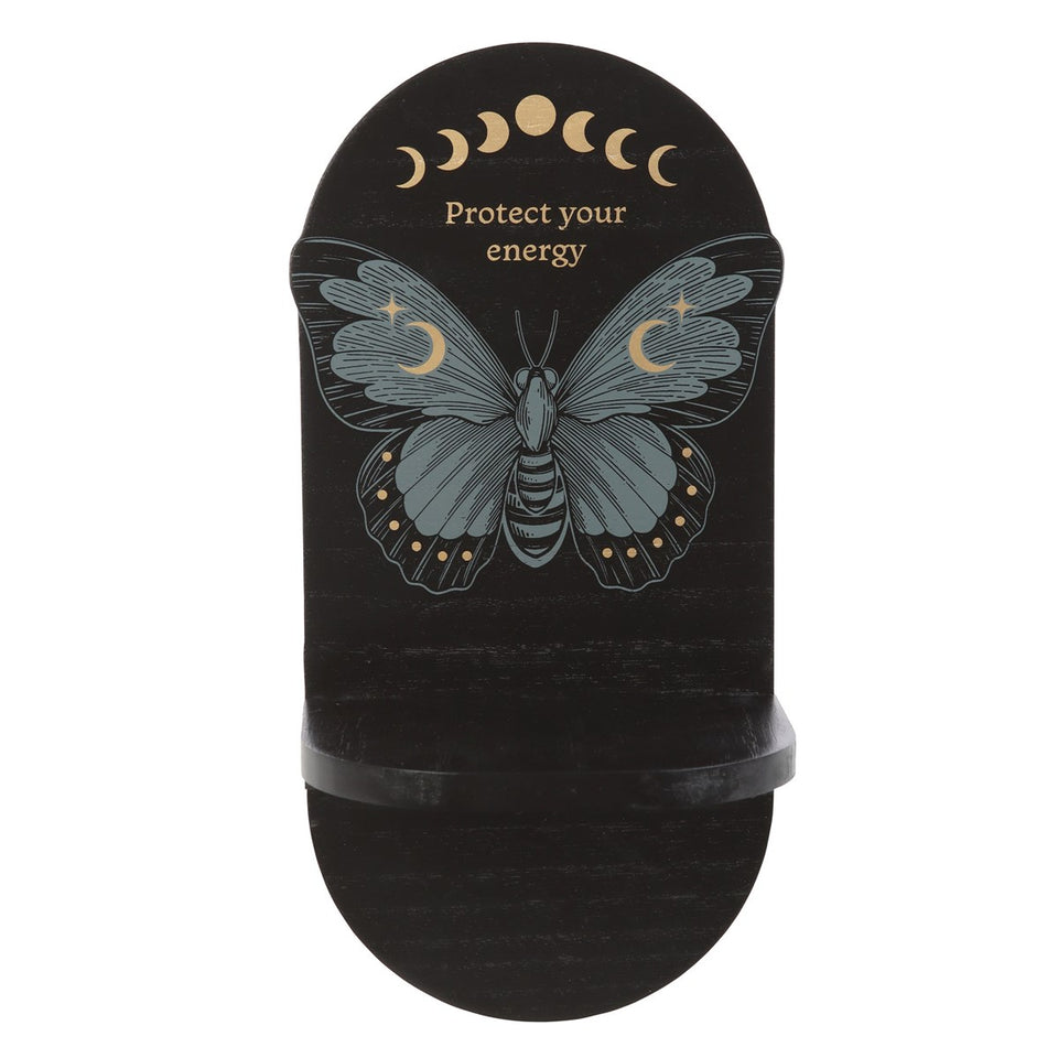 Estantería Altar con Polilla Negra – Decoración Espiritual en Madera