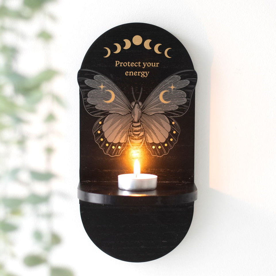 Estantería Altar con Polilla Negra – Decoración Espiritual en Madera