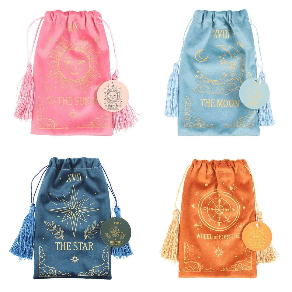 Set 4 Bolsas de Terciopelo para Tarot – Sol, Luna, Fortuna y Estrella Esotergia Tienda