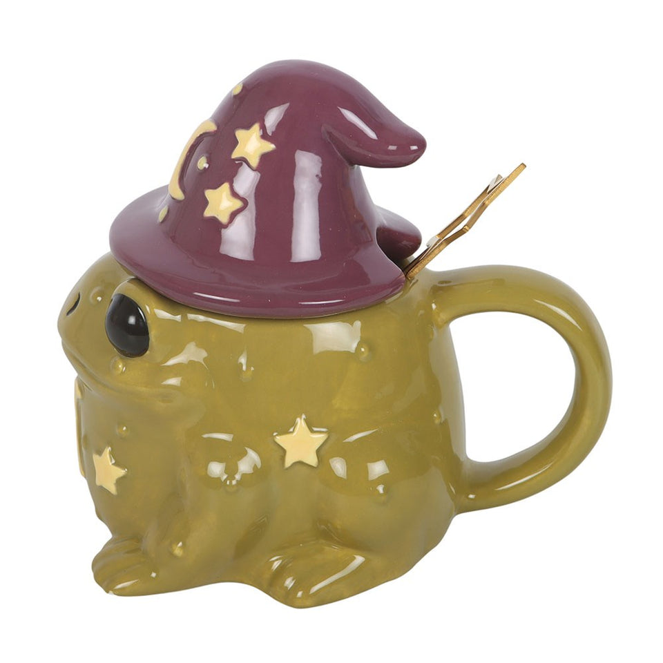Taza Sapo Mágico con Tapa de Sombrero de Bruja y Cuchara Esotergia