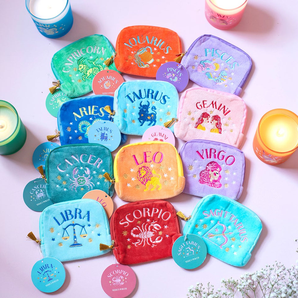 Bolsa de Terciopelo Bordada con tu Signo del Zodiaco | Magia y Protección Astrológica Esotergia