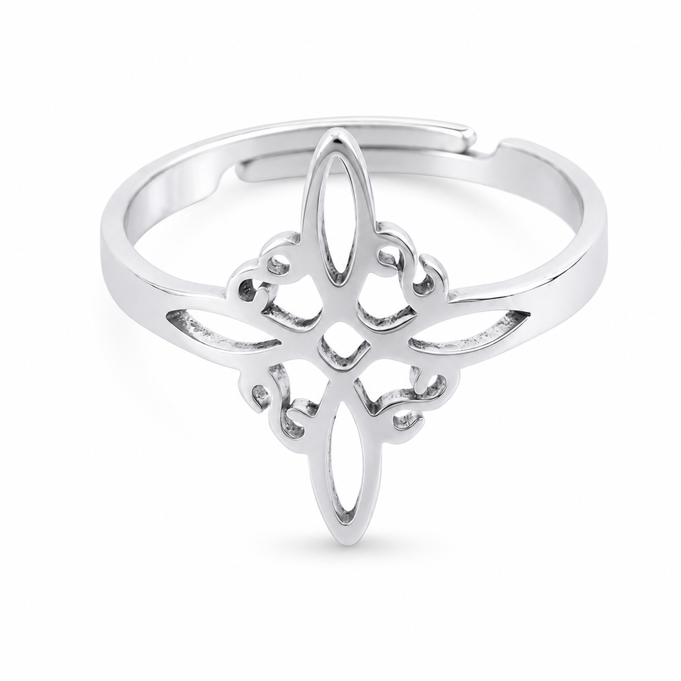 Anillo Ajustable de Acero Inoxidable con Nudo de Bruja | Protección y Estilo Mágico Esotergia