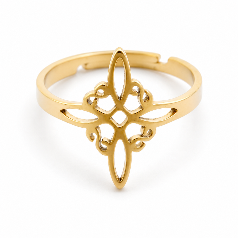 Anillo Ajustable de Acero Inoxidable Dorado con Nudo de Bruja | Protección y Elegancia Mágica Esotergia