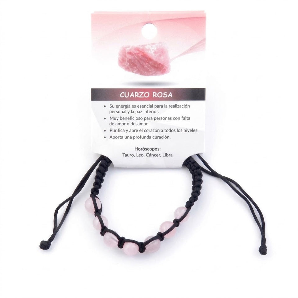Pulsera de Cuarzo Rosa en Macramé (8 mm) | Paz Interior y Amor Incondicional Esotergia