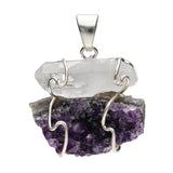 Colgante de Cuarzo Cristal y Drusa de Amatista | Baño de Plata Merlin Tienda
