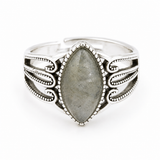 Anillo Ajustable de Labradorita Natural con Diseño Étnico Esotergia
