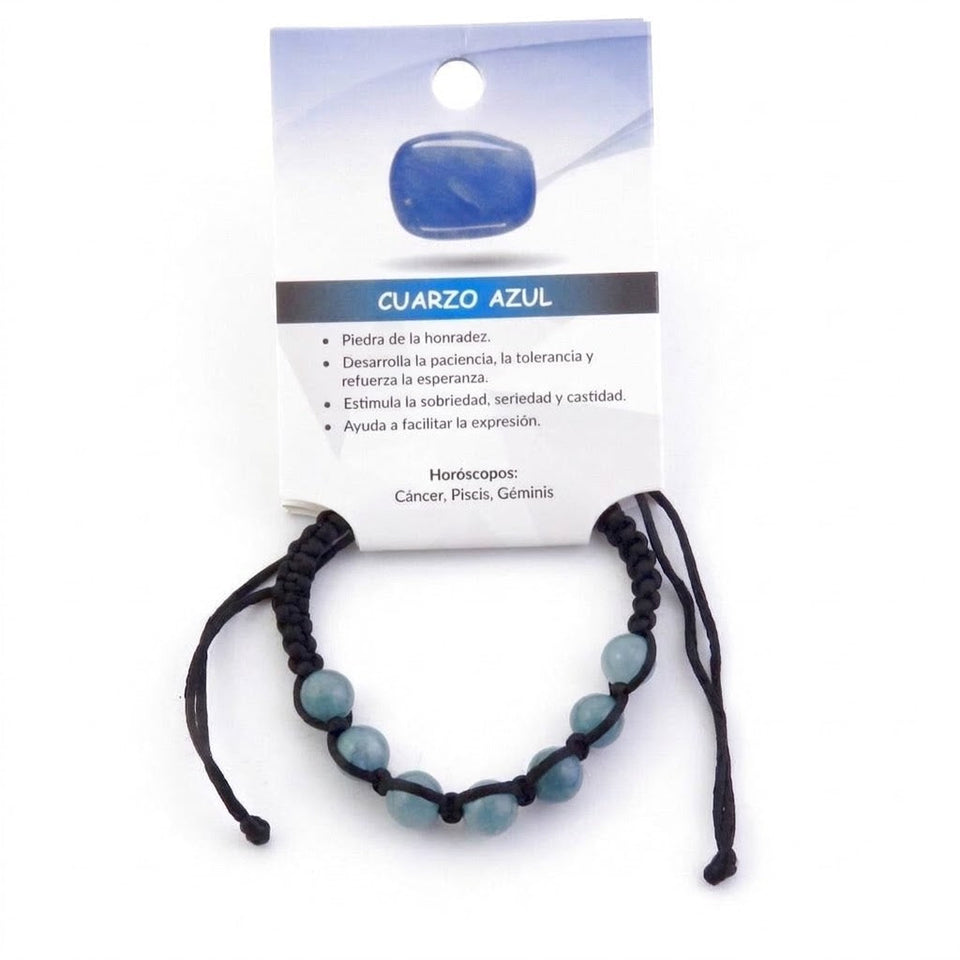 Pulsera de Cuarzo Azul en Macramé (8 mm) | Expresión y Esperanza Esotergia