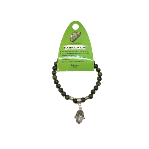 Pulsera Fucsita y Rubí de 6 mm con Mano de Fátima - Protección, Energía y Positividad