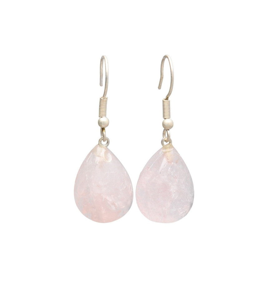 Pendientes de Cuarzo Rosa en Gota (Baño de Plata) | Amor Propio y Sanación Esotergia
