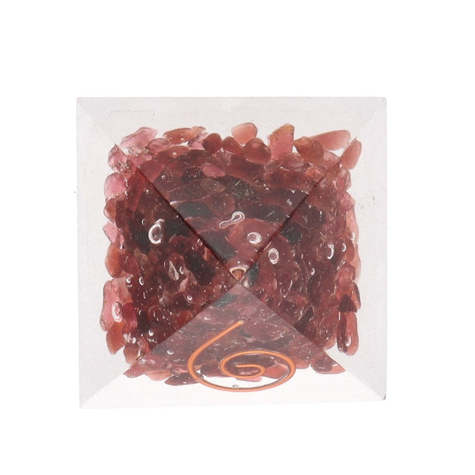 Pirámide Orgonita de Granate en Resina con Espiral (3 x 3 cm) | Vitalidad y Transmutación Esotergia