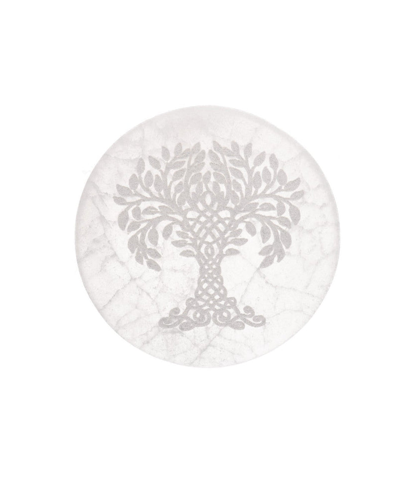 Placa Circular de Selenita Árbol de la Vida | Purificación y Enraizamiento Esotergia