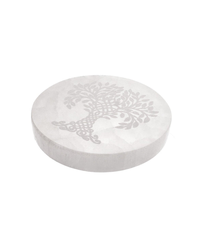 Placa Circular de Selenita Árbol de la Vida | Purificación y Enraizamiento Esotergia