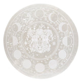 Placa Circular de Selenita Triple Diosa y Fases Lunares | Base de Carga (10 cm) Esotergia