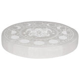 Placa Circular de Selenita Triple Diosa y Fases Lunares | Base de Carga (10 cm) Esotergia