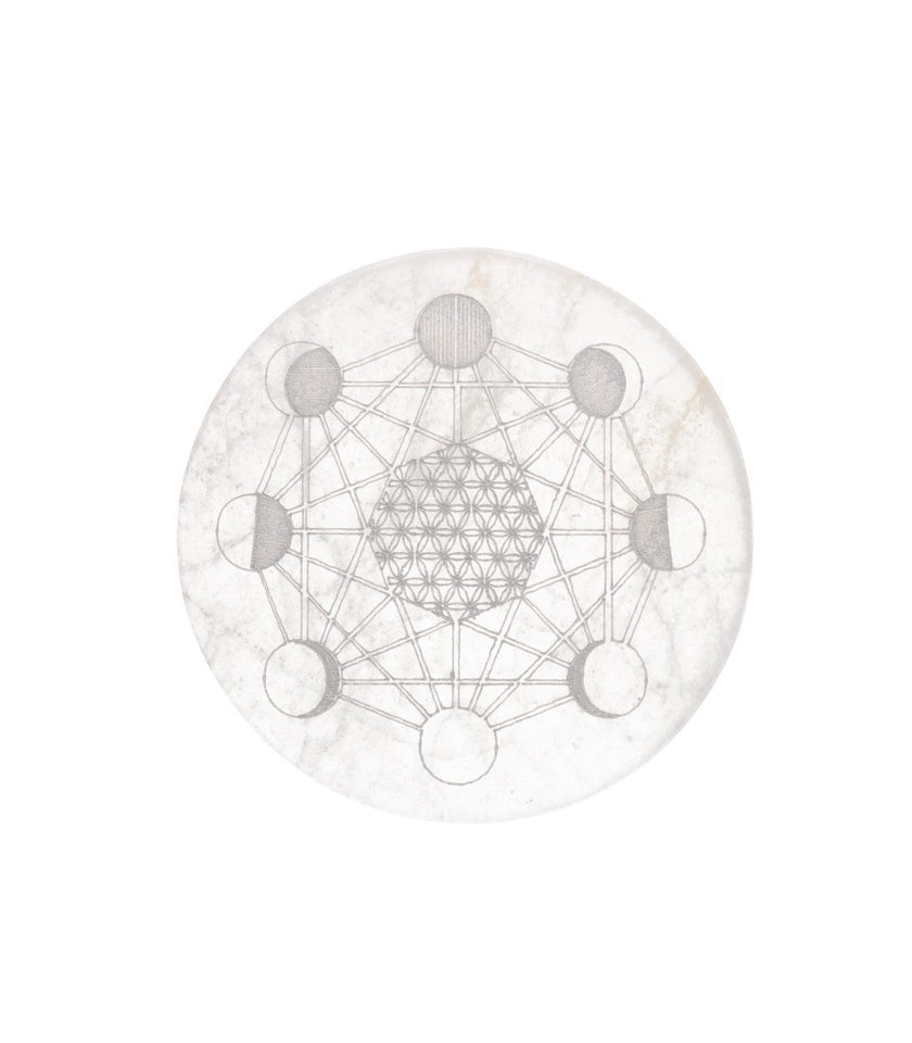Placa Circular de Selenita Fases Lunares y Flor de la Vida | Intuición, Ciclos y Purificación Esotergia