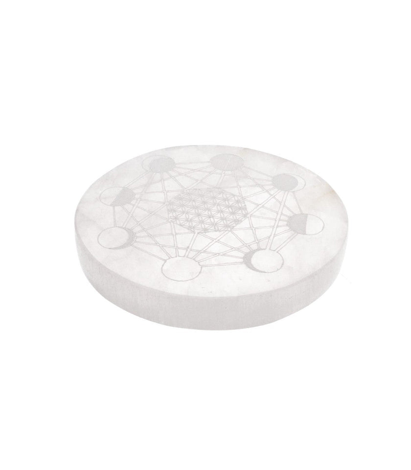 Placa Circular de Selenita Fases Lunares y Flor de la Vida | Intuición, Ciclos y Purificación Esotergia