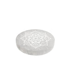 Placa Circular de Selenita Flor Geométrica | Purificación y Orden Cósmico Esotergia