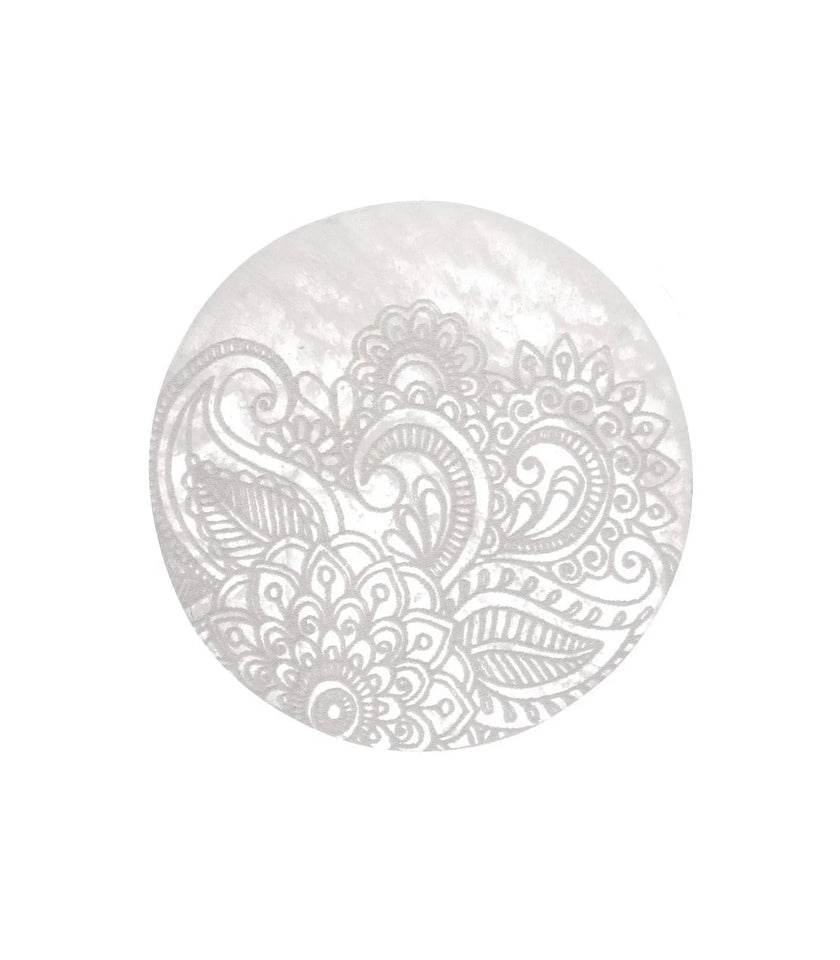 Placa Circular de Selenita Flores | Purificación y Florecimiento Espiritual Esotergia