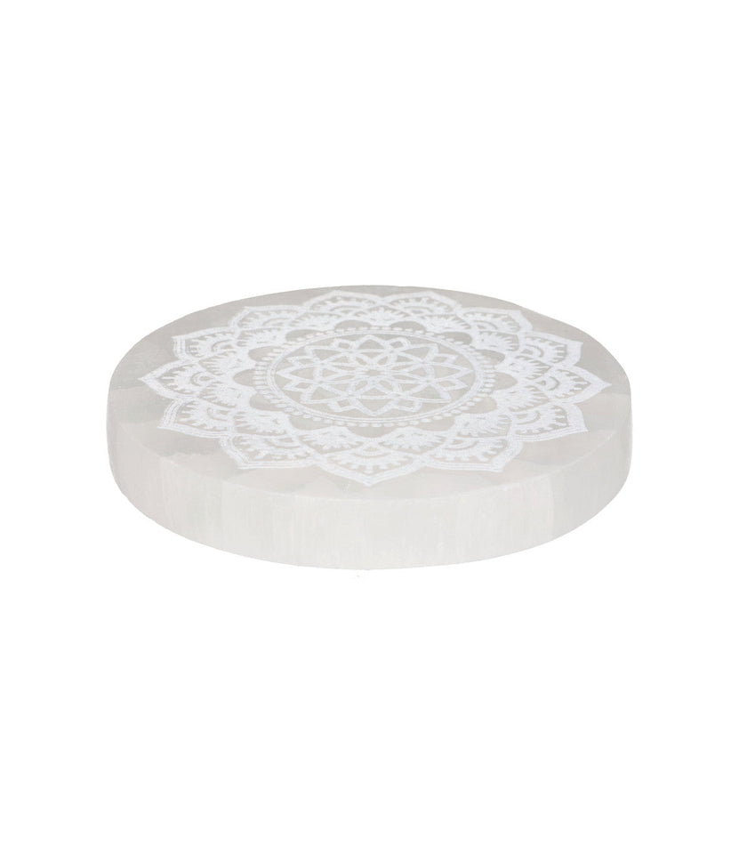 Placa Circular de Selenita Mandala Floral | Purificación y Armonía Interior Esotergia