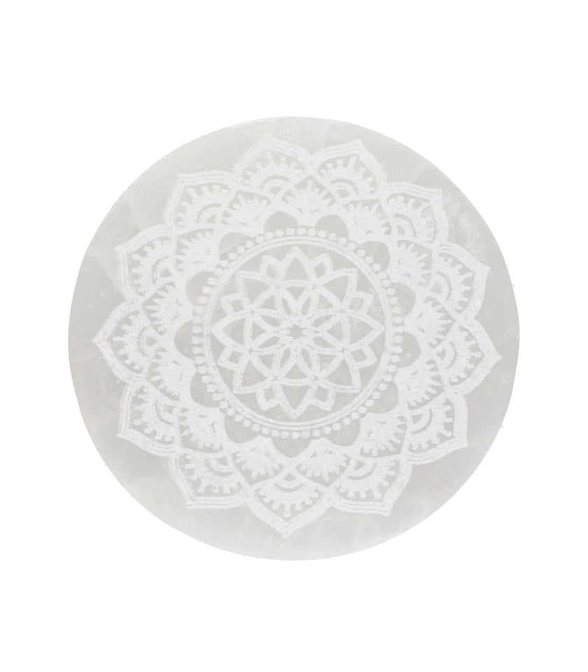 Placa Circular de Selenita Mandala Floral | Purificación y Armonía Interior Esotergia