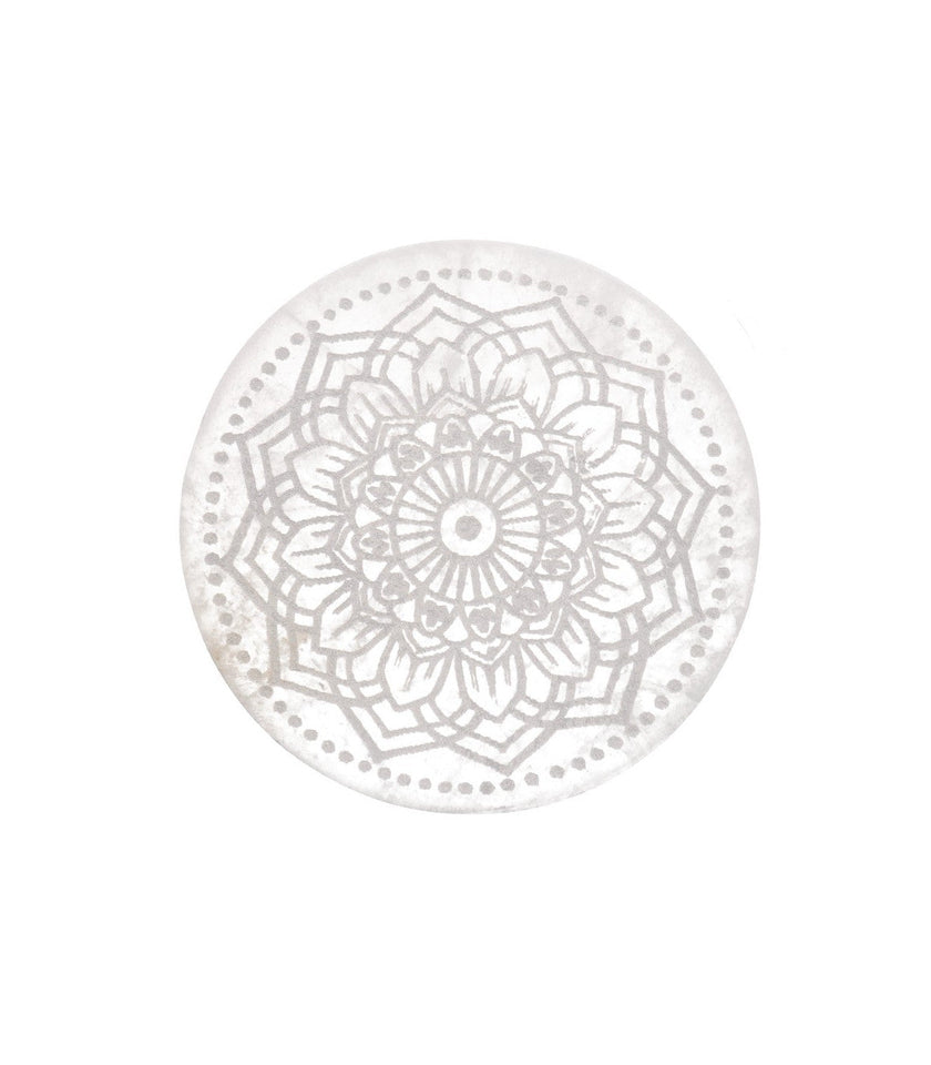 Placa Circular de Selenita Mandala | Purificación y Centro Espiritual Esotergia