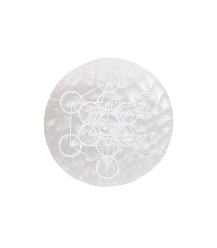 Placa Circular de Selenita Cubo de Metatrón | Purificación y Protección Universal Esotergia