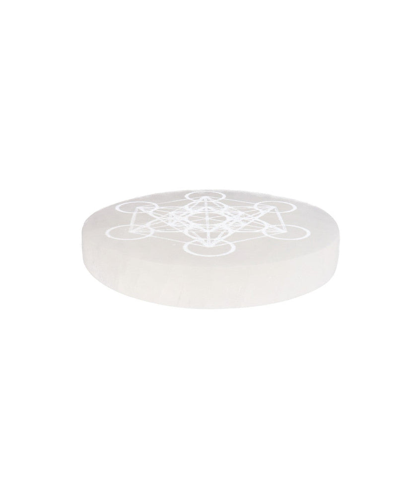Placa Circular de Selenita Cubo de Metatrón | Purificación y Protección Universal Esotergia