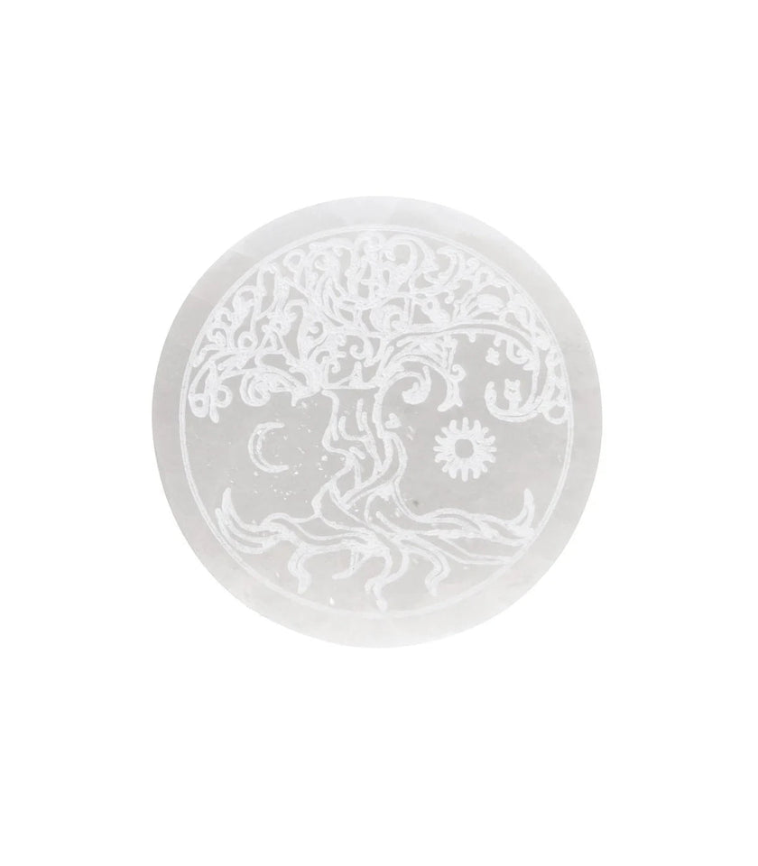 Placa Circular de Selenita Sol y Luna Extra | Equilibrio Cósmico y Purificación Esotergia