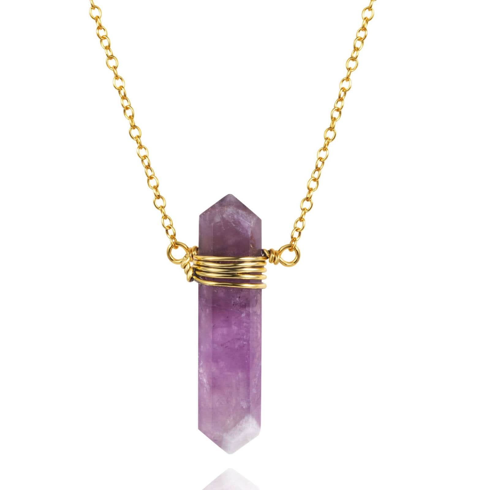 Collar de Amatista Plata Ley 925 Baño Oro 18k - Merlin Tienda
